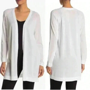 Eileen Fisher White Tencel Stretch Simple Long Cardigan